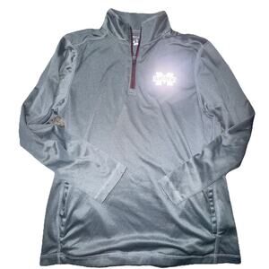 Mississippi State Pullover Mens Medium Gray Maroon Champion Logo 1/4 Zip (R25)